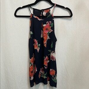 Floral Halter Top - Navy and Orange